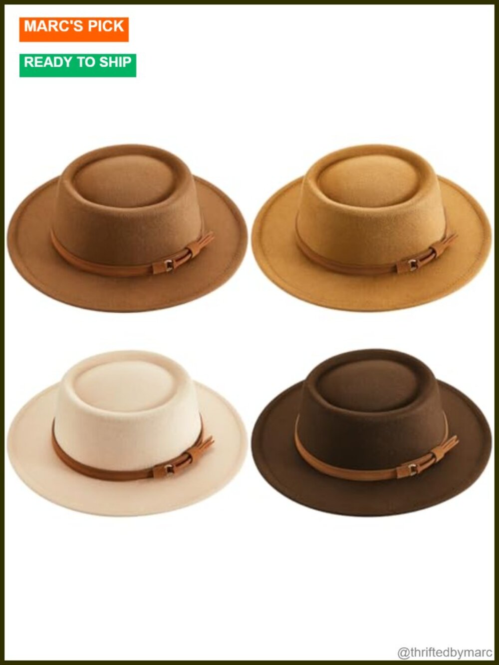 Vintage Felt Fedora Hat with Decorative Belt Panama Pork Pie Style Headwear